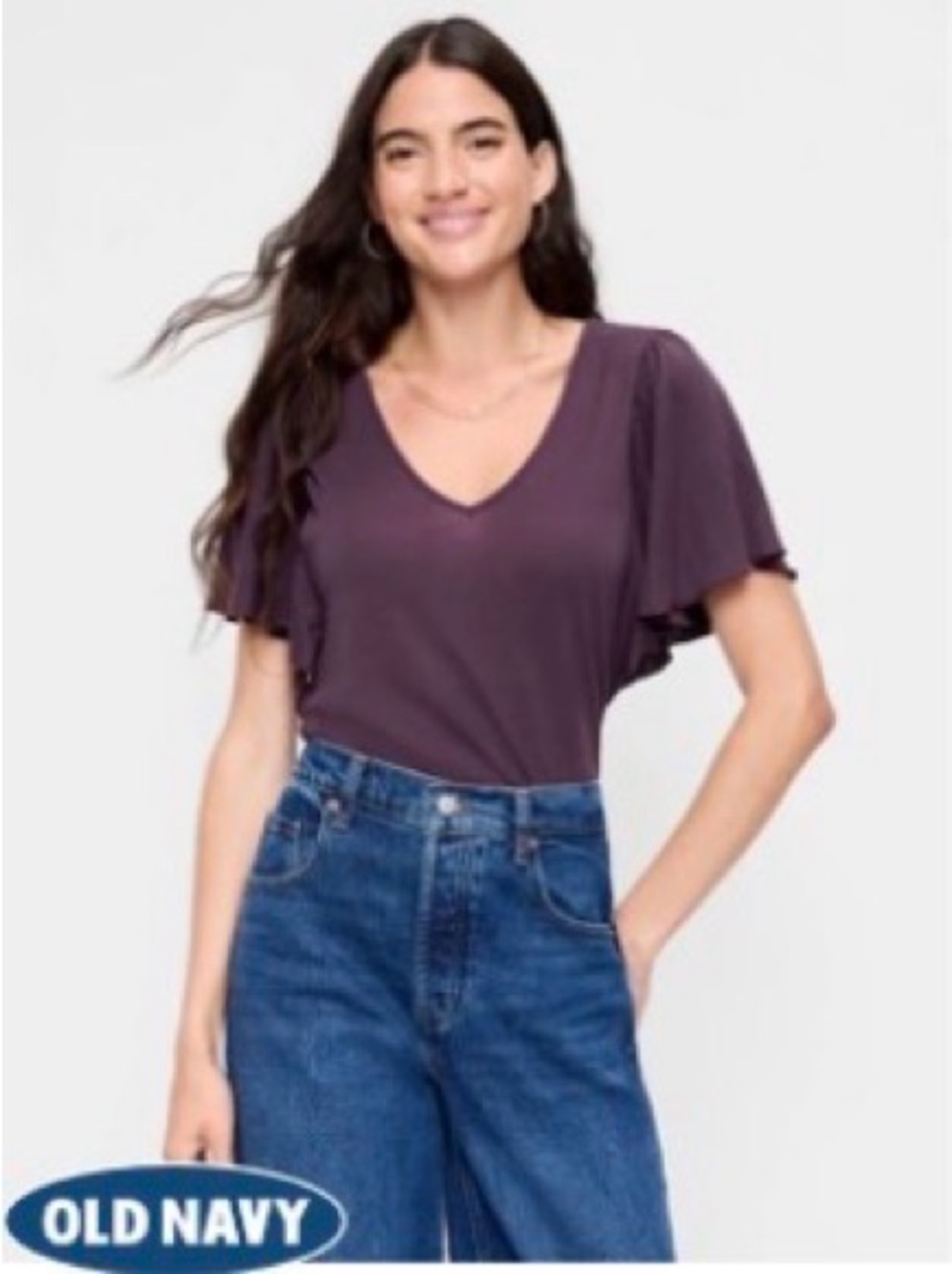 TALL Old Navy V-Neck Flutter Sleeve Top size M Tall